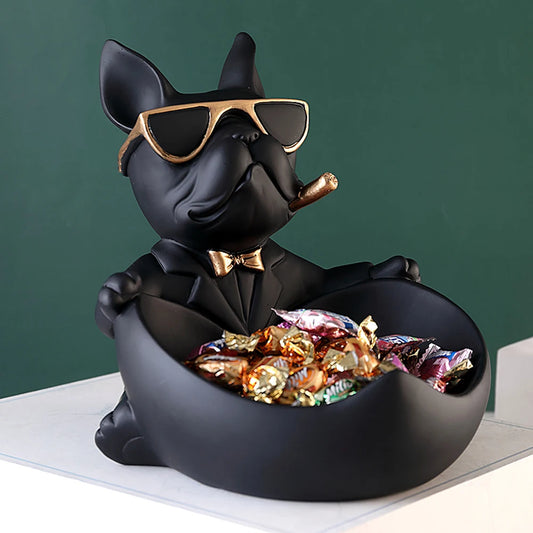 French Bulldog Sculpture Dog Statue with Tray and Keys Holder Storage