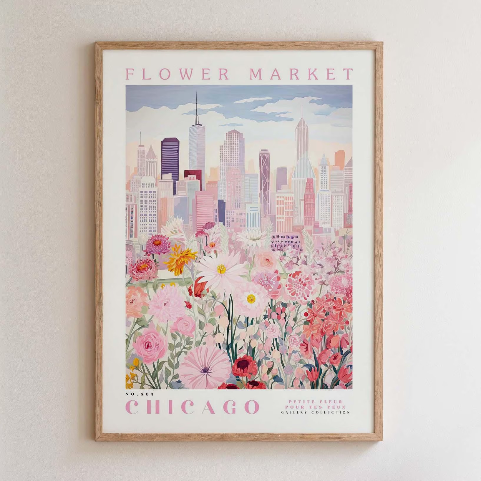 Chicago Flower Market Wall Art Print - Floral Skyline Poster