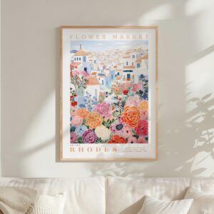 Rhodes Flower Market Wall Art Print - Greek Floral Poster